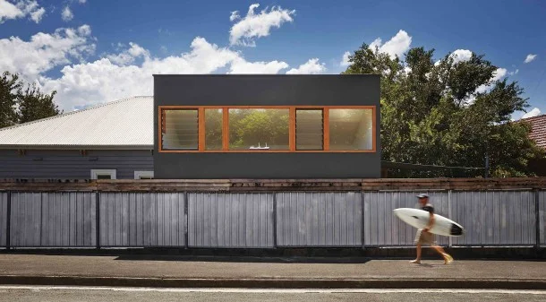 Architect Jason Elsley says they tried to make the modest house “feel domestic in scale, while looking like a piece of art.” The joinery is deliberately striking, but also highly practical.