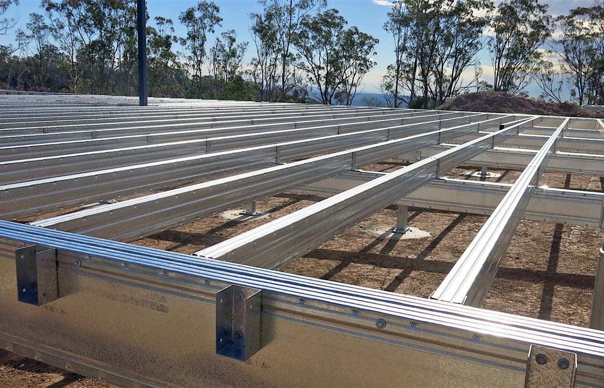top of cold formed steel framing at waffle slab