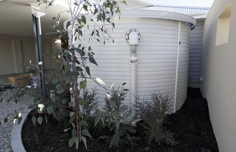 o The 20,000 litre rainwater tank, tucked into a corner, is one of two on site.