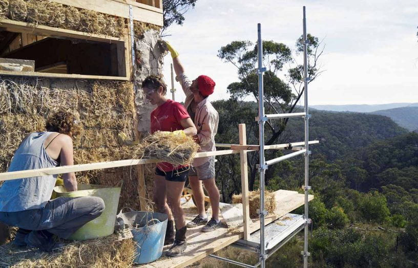 Blue Mountains strawbale workshop, cob walls, solar passive, natural retreat, lime render, clay render, sustainable, off grid, bushfire zone