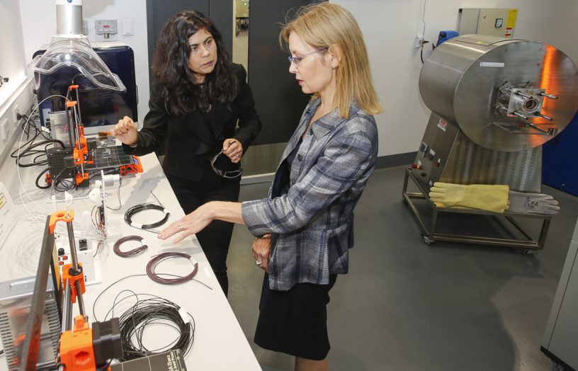 Official luunch of the UNSW E-waste Microfactory, by The Hon Gabrielle Upton MP, Minister for the Environment NSW, and Prof Veena Sahajwalla, at the Hilmer Bldg, 4 April 2018. Photography by Quentin Jones.